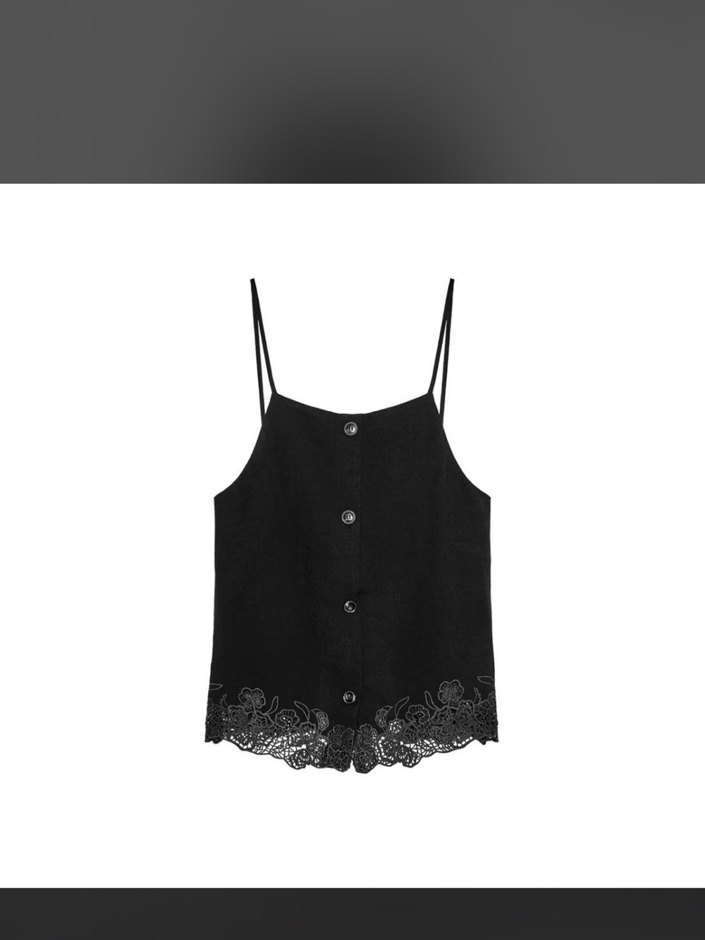 Zara Black Lace-Trim Button-Front Cami Top